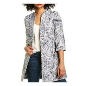 J. McLaughlin Brienne Snap Front Jacket Sz Small Indigo Blue Palm Leaves Pockets